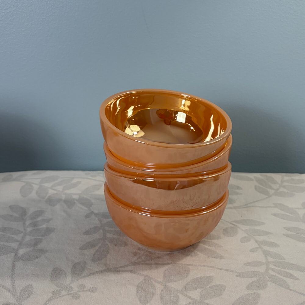 Fire-King Peach Lustre Berry Bowls Set of 4 Vintage Anchor Hocking USA